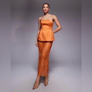 Orange Peplum Top & Lace Skirt